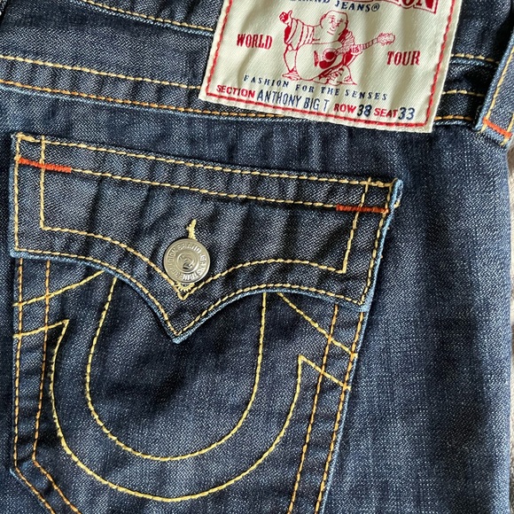 Men’s True Religion dark wash button fly “Anthony Big T” size 38 W 32 L - Picture 4 of 5